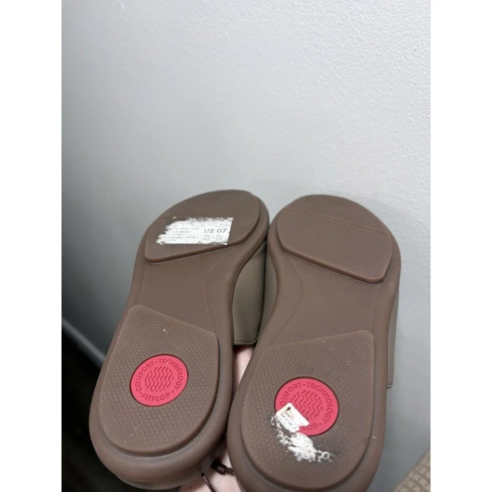 FitFlop Gracie Opul-Trim Leather Mules Minky Grey Size 7 US